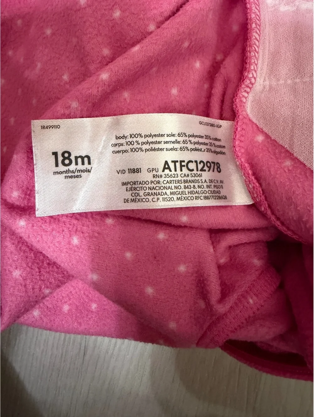 18m • Carter’s • Baby Toddler Girl Fleece Sleeper